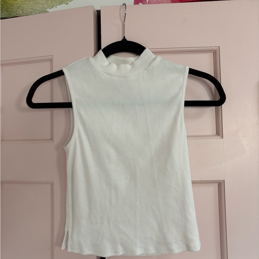 Ambiance White Sleeveless Mock Neck Tank Top